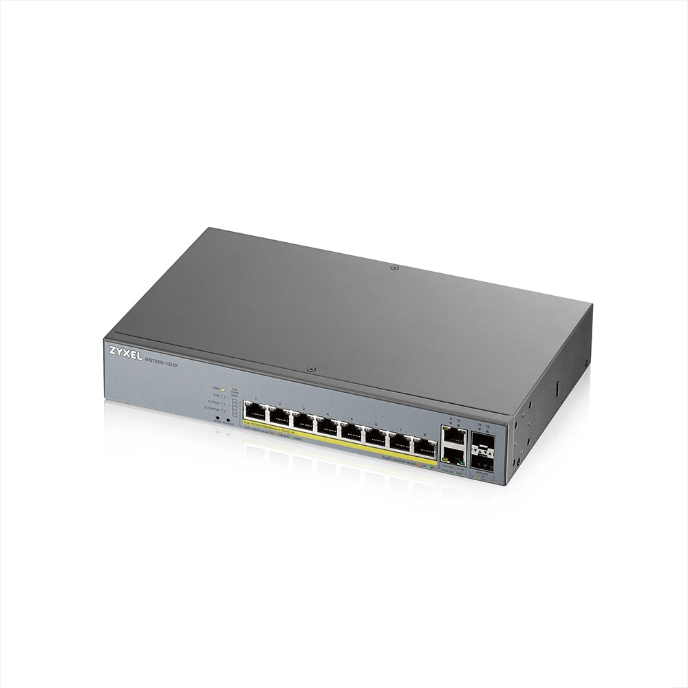 Комутатор - ZyXEL GS1350-12HP, 12 Port managed CCTV PoE switch, long range, 130W